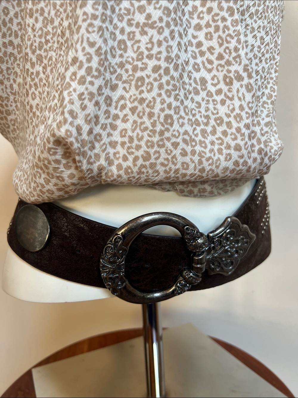 Women’s Dark Brown Suede Belt with Ornate Silver Buckle